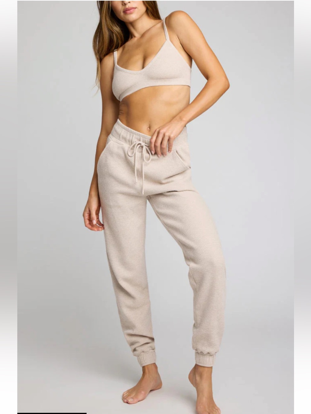 NEGATIVE Cotton Waffle Knit Jogger Pants in Sand - XXL